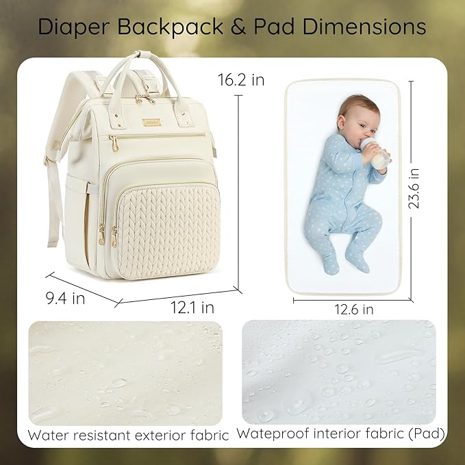 AIJIEKE Diaper Bag, Large Wide-Open Baby Diaper Backpack, Multi-functional Baby Travel Tote Bag, Diaper Bag with Changing Pad, Diaper Bags for Mom & Maternity (Beige)