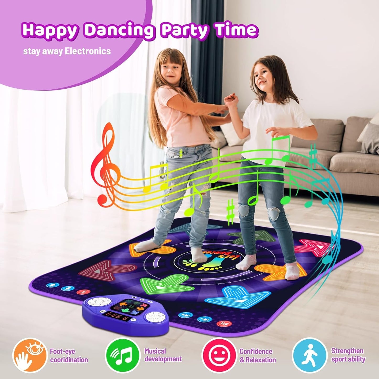 Dance Mat Toys for 3-12 Year Old Kids, Light Up 8 Buttons Dance Mats with Bluetooth, Music Dance Game Toy with 7 Game Modes, Christmas Birthday Gifts for 3 4 5 6 7 8 9 10+ Year Old Girls Boys