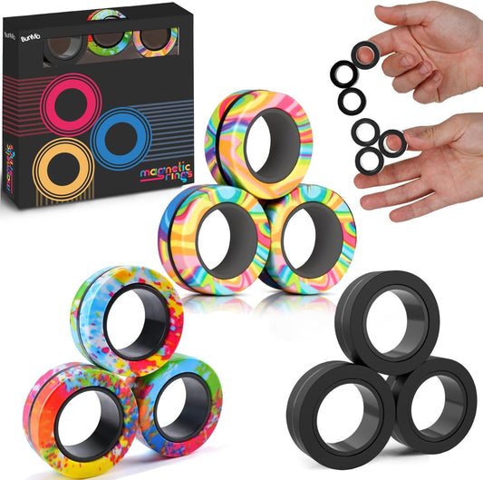 BUNMO Magnetic Rings - Fidget Toys Adults - Magnetic Fidget Rings - Endless Hours of Fun - Spin, Connect & Play - Addictive Fidget Toy for Boys & Girls - Great Teen Gift - Various