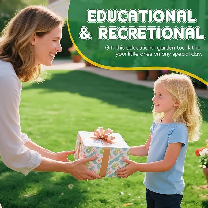 Kids Gardening Tool Set, 20PCS Gardening Toys Includes Metal Rake,Fork,Trowel,Apron,Gloves,Watering Can,Tote Bag, Garden Tool Kit for Kids, Outdoor Toys Gift for Boys Girls