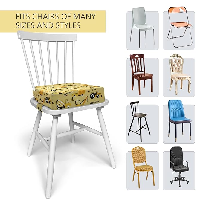 Toddler Booster Seat for Dining Table, Portable Booster Seat for Kitchen Chair, 4 Inch High-Density Foam Cushion with Adjustable Safety Straps and Non-Slip Bottom, Perfect for Kids Travel and Daily