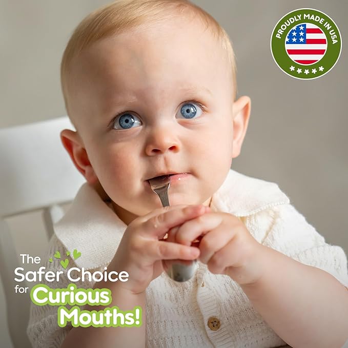 Kleynimals Safari Friends Made in USA Baby Flatware – 100% Stainless Steel Baby Forks and Spoons, Non-Toxic, BPA-Free, Eco-Friendly, Dishwasher Safe – Safe Utensils for Babies & Toddlers