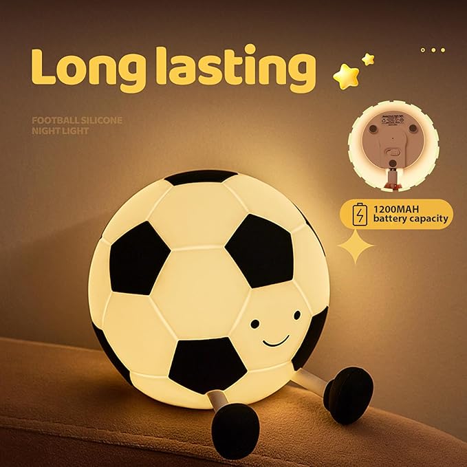 Soccer Night Light for Kids, Cartoon Soccer Lamp Squishy Silicone Baby Nursery Night Light With 3 Level Dimmable Rechargeable Bedside Lamp Nightlight Gifts for Kids Toddler Bedroom Home Office Decor
