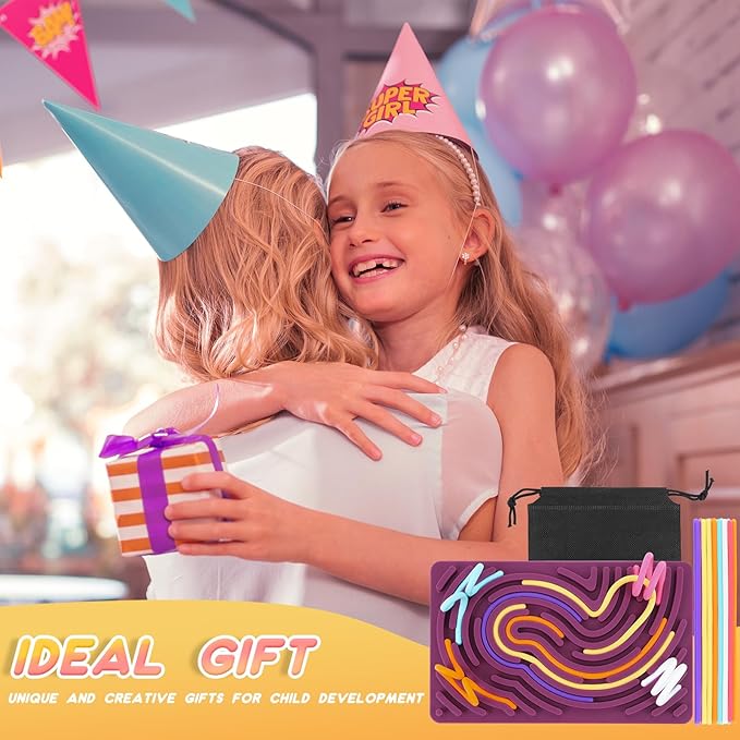 Sensory Activity Board, Silicone Fidget Toy for Stress Relief, Calming, Focus, ADHD and Autism, 6 Colors Sensory Toys Game Controller for Kids 2+ & Adults with 20 Strings (Purple)