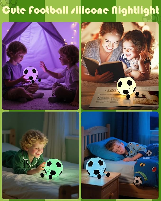 YISUN Soccer Silicone Night Light for Kid, Rechargeable Night Lights with 7 Colors & Timer, Cute Squishy Lamp for Boys Girls Christmas Gifts, Dimmable LED Light Room Decor Toys
