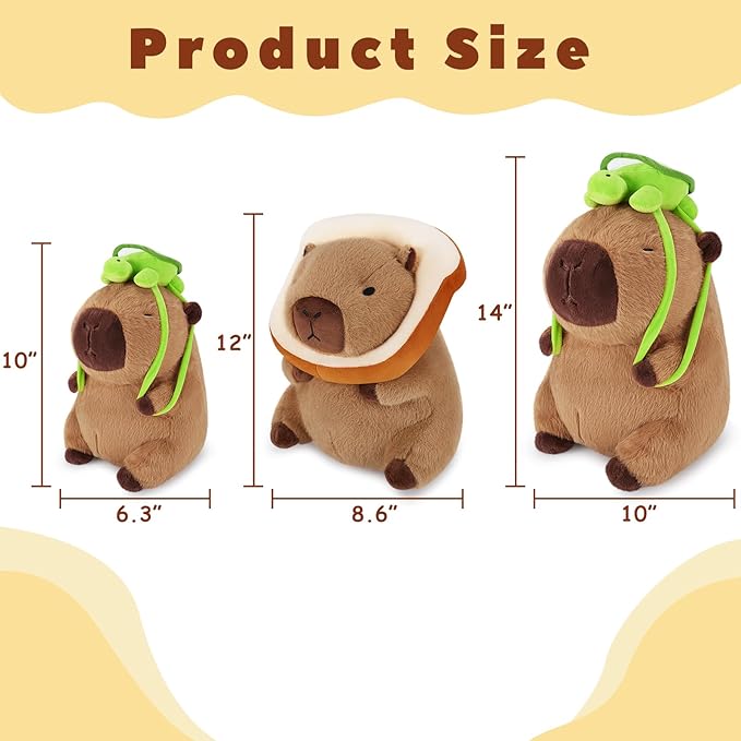 Achwishap Capybara Plush With Turtle Backpack - Cute Stuffed Animal Toy, Soft and Kawaii Plushies Gift for Kids and Adults (10")
