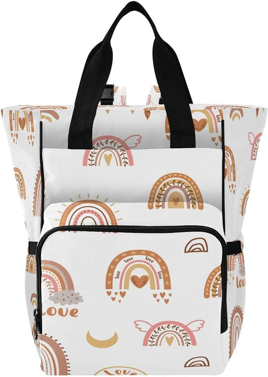 Boho Rainbow Diaper Bag Backpack, Mommy Bag, Multifunctional Diaper Backpack, Travel Backpack, Large Capacity