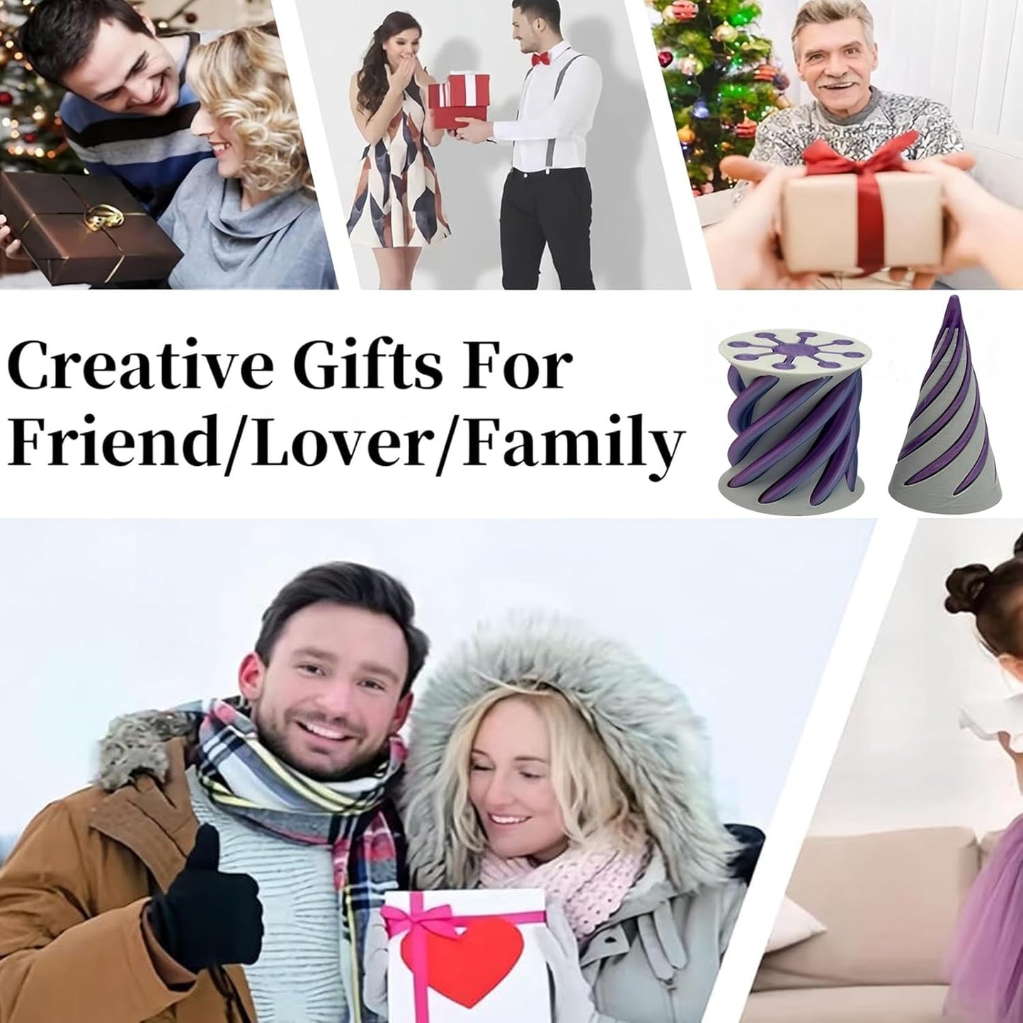 Impossible Pyramid Passthrough Sculpture - 2Pcs 3D Printed Spiral Cone Fidget Toy, Stress and Anxiety Relief Toy, Pass Through Pyramid Fidget Toy for Adult Children (Purple)