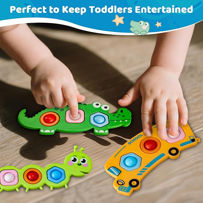 Fidget Push Pop Popper Bubbles Sensory Montessori Travel Car Airplane Flight Essential Activities Must Have Busy Restaurant Outdoor Stocking Stuffers Toys for 1 2 3 Old Toddlers Babies Over 6 Months.