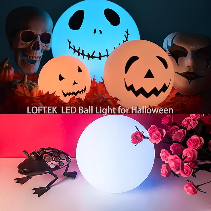 LOFTEK 8-inch LED Night Light Ball: 16 RGB Colors and Dimmable Globe Light with Remote, Upgraded Folding Handle, Seamless Matte Housing, Rechargeable IP65 Floating Pool Light, for Nursery or Decor