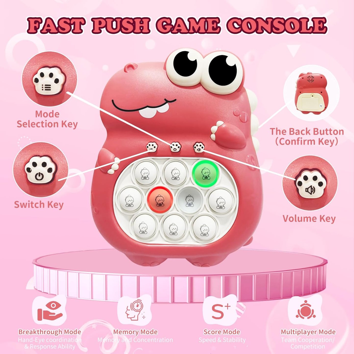 Pop Fidget Toys, Pop Pro Light Up Game, Quick Speed Fast Push Puzzle Game Console Bubble Stress Relief decompression Toys Anti-Anxiety Autism Handheld Game Toy for Kids 3-12 Years