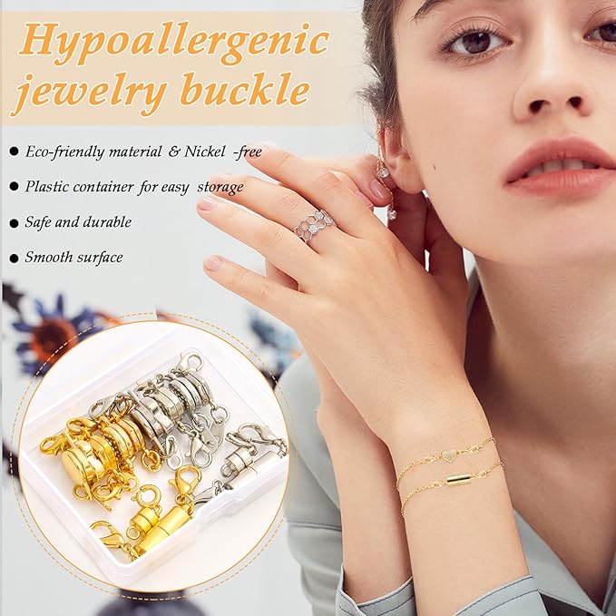 Paxcoo 12Pcs Magnetic Necklace Clasps and Closures, Locking Magnetic Jewelry Clasps, Magnetic Necklace Extender, Necklace Clasp Helper for Necklaces, Bracelets and Jewelry