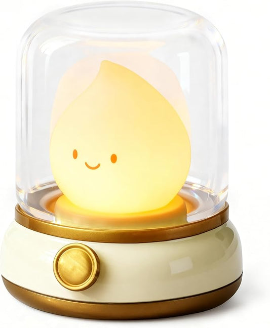 Smiley Night Light for Baby Nursery, Eye Caring Mood Lighting, Rechargeable Silicone Flame Nightlight, Cute Care Lamp Birthday Gifts for Mom, Kids, Toddler