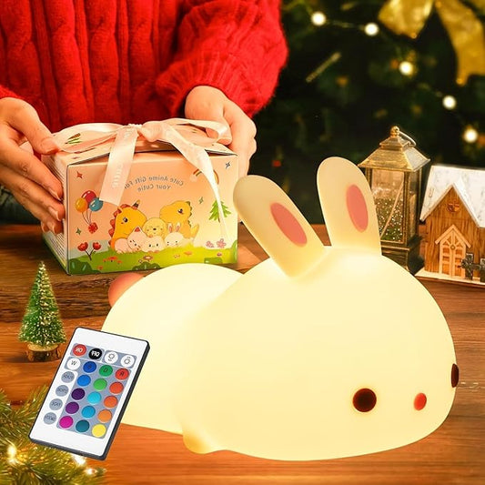 【Gifts Package】 Bunny Night Light for Kids Lamp, 16 Colors & Remote Rechargeable Kids Night Lights for Bedroom, Cute Gifts for Girls Gifts for Women