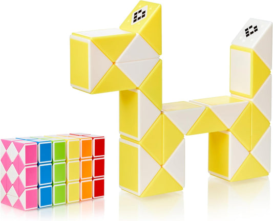 CUBIDI® Magic Snake Cube | Fidget Snake Toy for Kids | Travel Toys for Kids Ages 4-8 | Great Gift for Boys and Girls Birthday, Christmas, Stocking Stuffers - 24 Blocks | 0.9 inch x 0.7 inch | Yellow