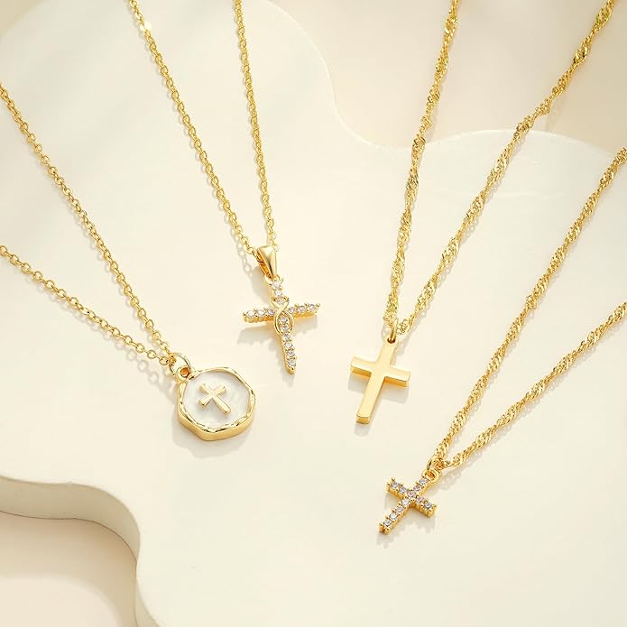 Cross Necklace for Women Trendy - Dainty 18K Real Gold Plated Minimalist Cross Necklace Non Tarnish Waterproof Trendy Cute Simple Small Necklaces Easter Christian Religious Faith Jewelry Gifts