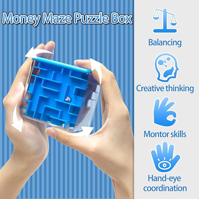 10 Pack Money Maze Puzzle Gift Boxes(3 Colors), 3D Mazes Magic Cube Money Puzzle Box Toy Set Brain Teasers for Kids Teens and Adults Birthday Party Favors