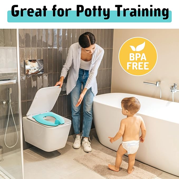Maliton Travel Potty Seat for Toddler & Kid Travel, Portable Foldable Potty Seat with Storage Bag, Non-Slip Potty Training Toilet Seat Cover wth Splash Guard (Aqua Green)