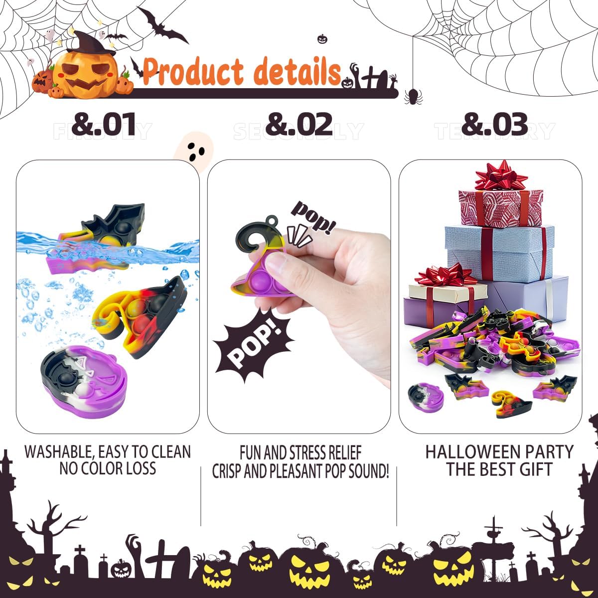 Halloween Party Favors for kids Pop Fidget Toys Bulk It 30 Pack,Halloween Party Supplies Halloween Classroom Favors Mini Pop keychain Its Halloween Prizes for Kids Bulk Halloween Toys Bulk Goodie bag