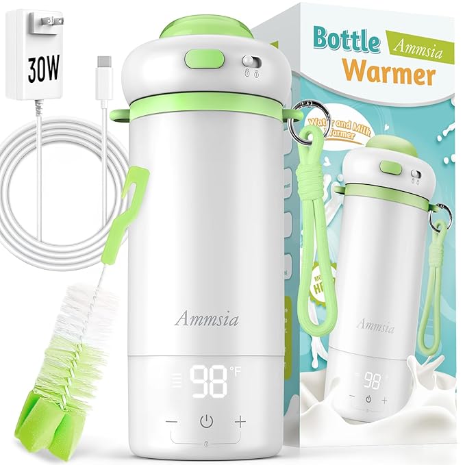 Portable Bottle Warmer for Travel – Fastest Heating & Charging & Long Battery Life, Fits Global 100-240V, Sterilization & Water Quality Test Mode, 17Oz Baby Milk Warmer for Breastmilk, Formula, Water