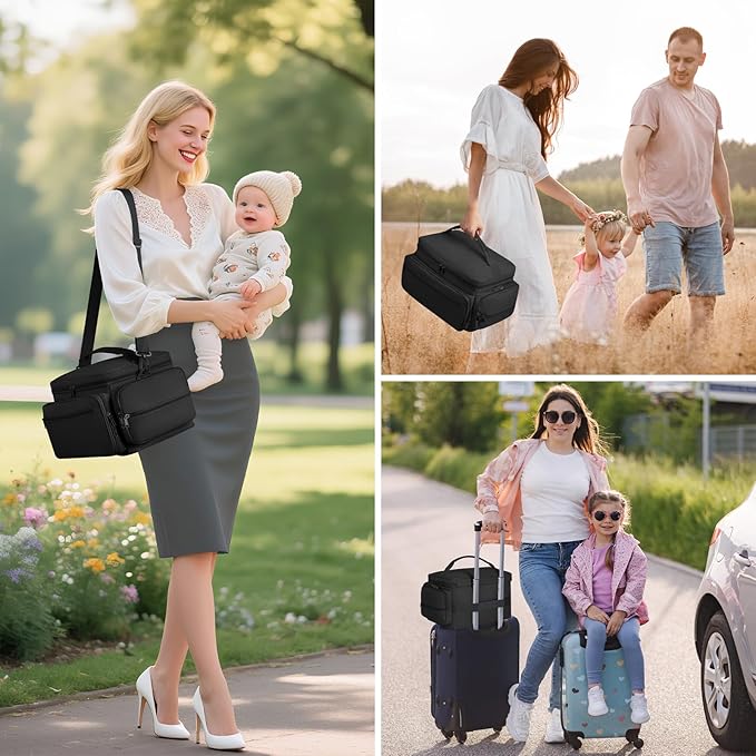Breast Pump Bag for Spectra S1 S2, Pumping Bag with Waterproof Mat for Pumps Accessories, Portable Pump Carrying Case for Work, Travel and Family Use, Black