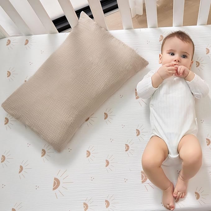 JELLYMONI 2 Pack Muslin Toddler Pillowcase for 13x18 Pillow, 100% Cotton Baby Pillow Case Cover for Bed, Toddler Cot and Travel, Soft & Breathable Baby Kids Envelope Pillowcase, No Pillow