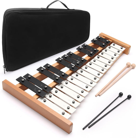 Heuyrao 27 Notes Glockenspiel Xylophone, Professional Wooden Glockenspiel Instrument, Xylophone Bell Kit for Adults and Kids- Includes 4 Mallets and Carrying Bag - Black & White