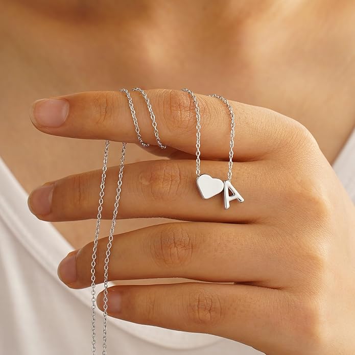 Turandoss Heart Initial Necklace for Women Teen Girls - 18K Gold Plated Letter A-Z Pendant Necklace Dainty Heart Necklaces Tiny Initial Necklaces Birthday Gifts for Women Jewelry