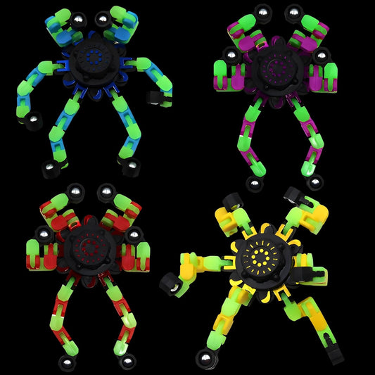 Fidget Spinners, DIY Transformable Chain Robot Finger Spinner, Glow in The Dark Deformable Creative Mechanical Gyro Toy Stress Relief Toy Fidget Fingertip Toy for Kids and Adults (4 Pack)