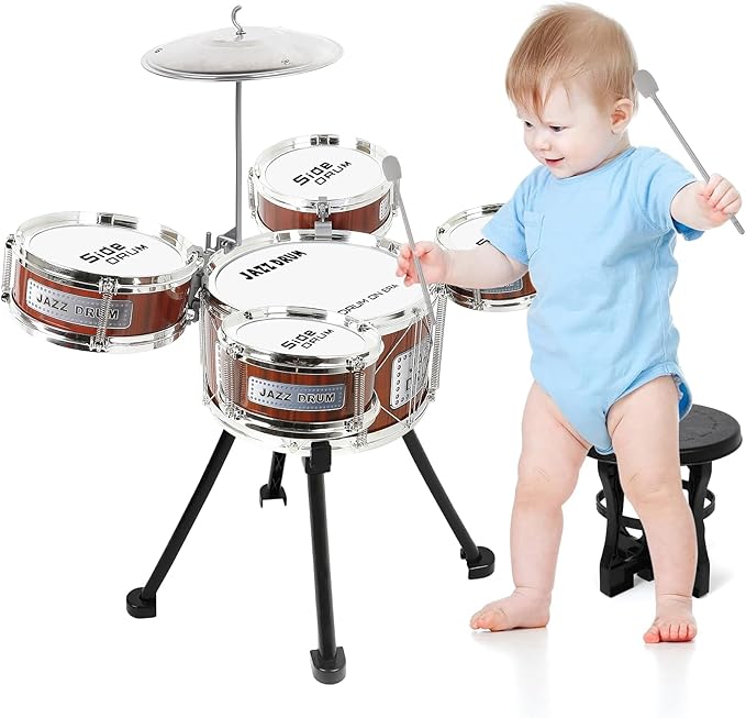 Kids Drum Set, 8 PCS Drum Set for Toddlers 1-3, Kids Jazz Drums Ages 5-7 Musical Instruments Toys for Beginner Boys Girls Gifts -Red