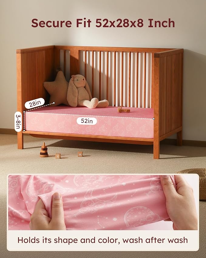 Baby Crib Sheets for Boys Girls, 28x52x8in Fitted Crib Sheet Neutral 3 Pack for Standard Crib and Toddler Mattress, Breathable Soft Microfiber Baby Sheet Pink White Moon