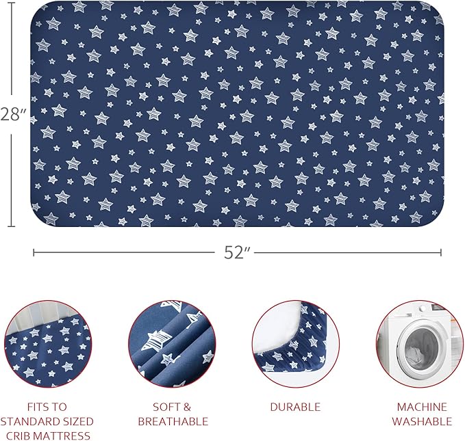 Crib Sheets for Boys or Girls 4 Pack, Fitted Crib Sheet for Standard Size Crib and Toddler Mattresses, Soft and Breathable Material, Navy
