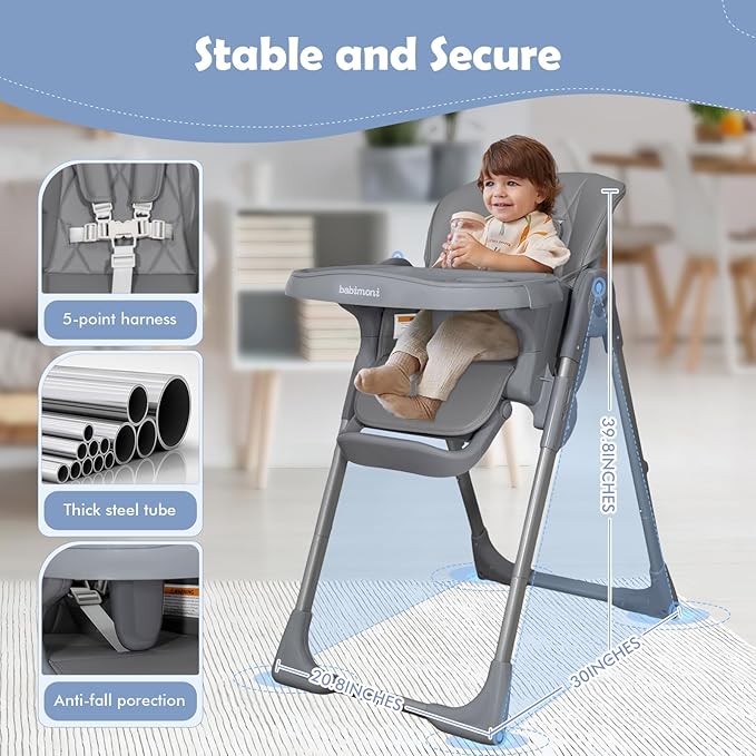 4 in 1 High Chairs for Babies and Toddlers, Foldable Baby High Chairs, Feeding and Eating Seat Highchair with 4 Levels of Recline and 7 Levels of Height Adjustment, Starry Gray