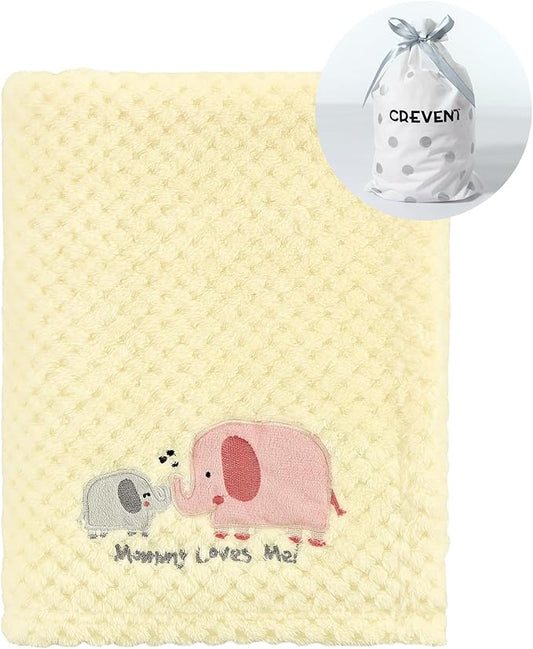 CREVENT 30''X40'' Cute Cozy Fluffy Warm Baby Blanket for Girls Infants Toddlers' Bedding Crib Cot Stroller, Baby Shower Birthday Newborn's Gift - Ivory Elephant 75X100cm