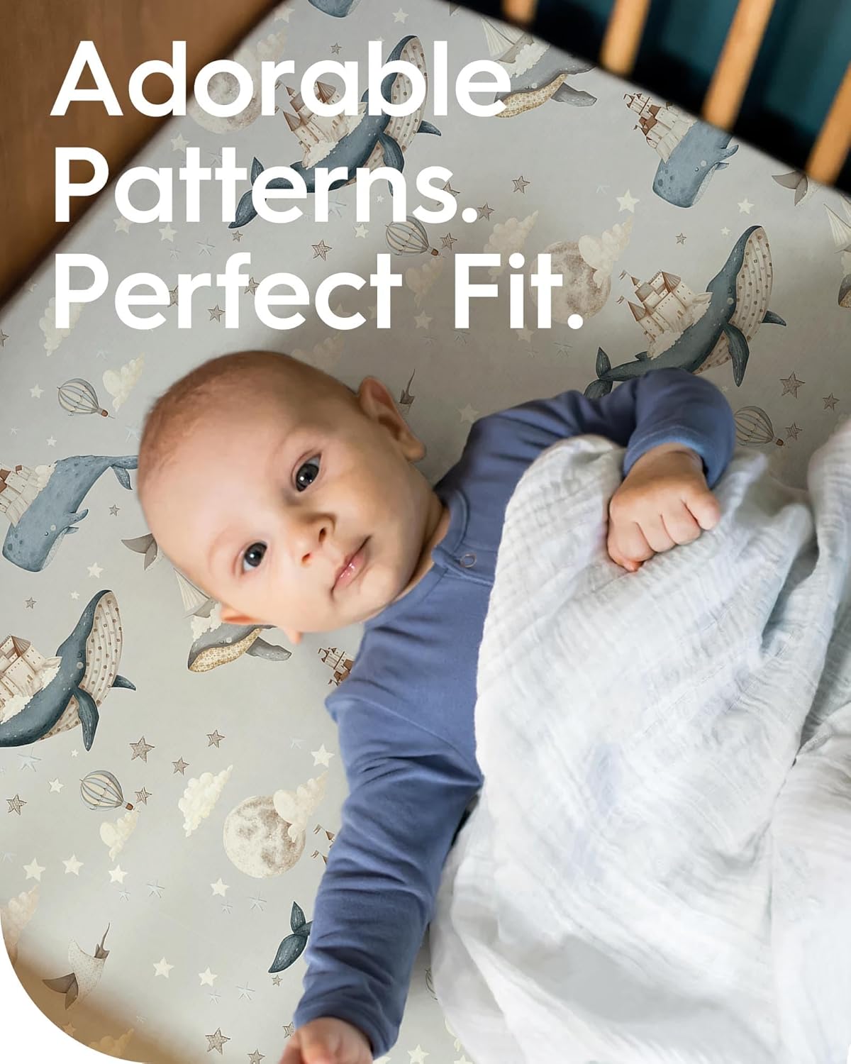 Premium Fitted Baby Boy Crib Sheets for Standard Crib Mattress - Ultra-Soft Jersey Knit Crib Mattress Sheet, Safe and Snug, Durable, Stylish Crib Sheet, 28''x52''x9'' Extra Deep Pocket (Whale Dreams)