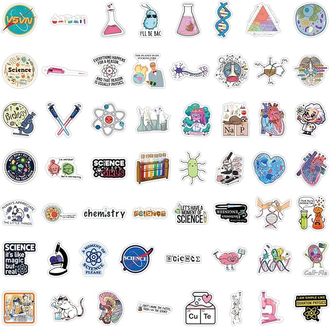 110pcs Science Stickers Pack, Chemistry, Biology, Physics, Science Classroom Decor for School Teacher Student Laboratory Sticker Decals for Laptop Water Bottle Notebook Science Party Favors and Decor