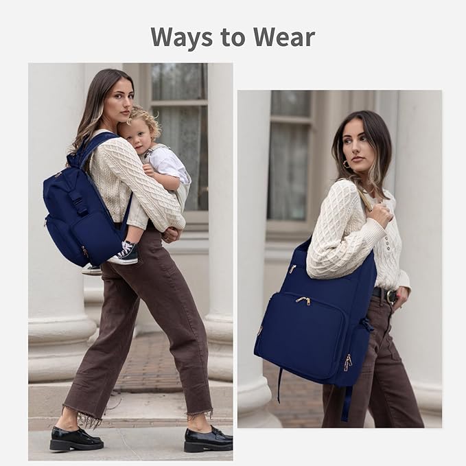 CEI-CEI Neoprene Diaper Bag Backpack with Insulated Pockets, Large Newborn Baby Maternity Bags Travel Tote with Changing Pad (Dark Blue)