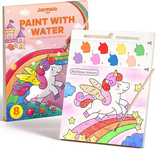 Jar Melo Paint with Water Books for Toddlers, Mess Free Watercolor Painting Activity for Kids Ages 1-3, 2-4, 4-6, Art Craft Coloring Gift with Brush, Airplane Travel Activities for Toddlers, Unicorns
