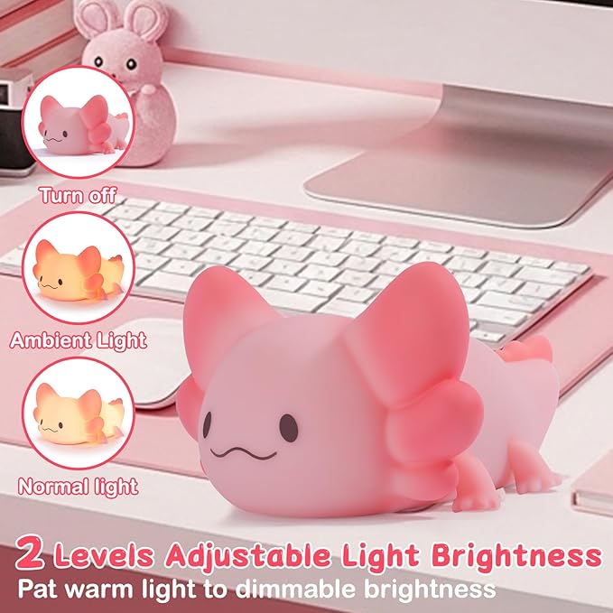 Tremdwoto Axolotl Night Light, 7 Colors Changing Cute Night Light for Kids with Dimmable & Timer,Lovely Rechargeable Novelty Nursery Light,Baby Room Decor,Axolotl Gifts for Girls and Boys