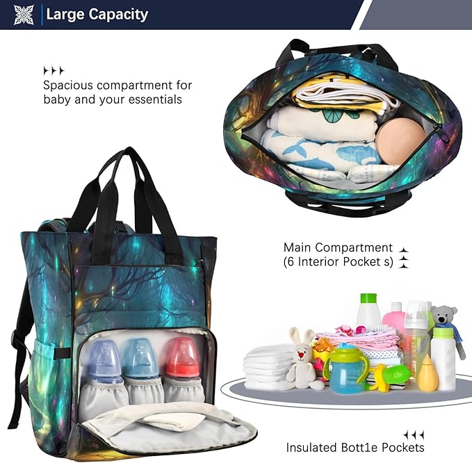 Fairy Forest Diaper Bag Backpack, Unisex Travel Baby Backpack Diaper Bags with Stroller Straps & Pacifier Case, Large Capacity Waterproof Diaper Backpack