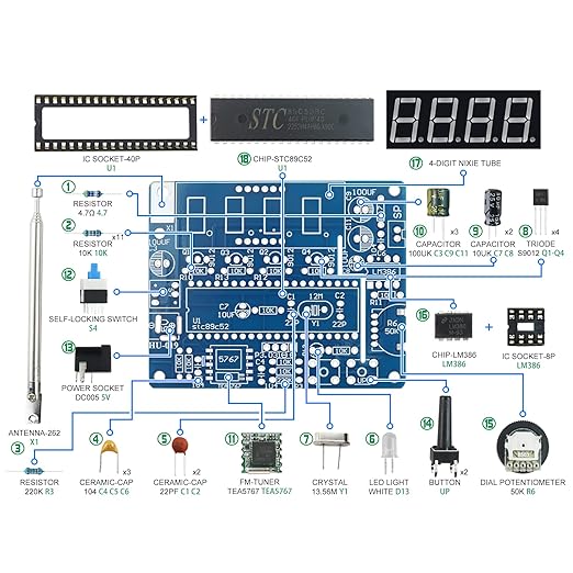 Soldering Practice Kit 5in1 DIY Power Amplifier Circular LED Vibration Alarm Anti-Theft Infrared Sensing Alarm Kit Plug-in Circuit Learn Soldering Kit for Beginners
