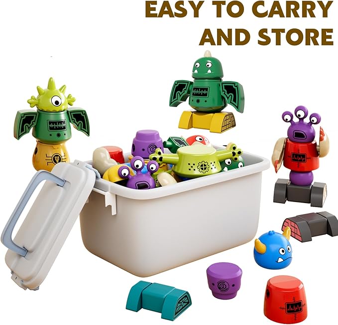 TEMI Magnet Robot Toy for Kids 3-5 Years Old - Monster Magnet Toys Stacking Transform Toys with Storage Box, Set for Boys Age 3 4 5 6 7 Years Old Boys, Christmas and Birthday Gifts