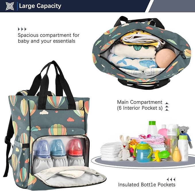 Hot Air Balloon Diaper Bag Backpack, Mommy Bag, Multifunctional Diaper Bag, Travel Backpack, Large Capacity Diaper Bag