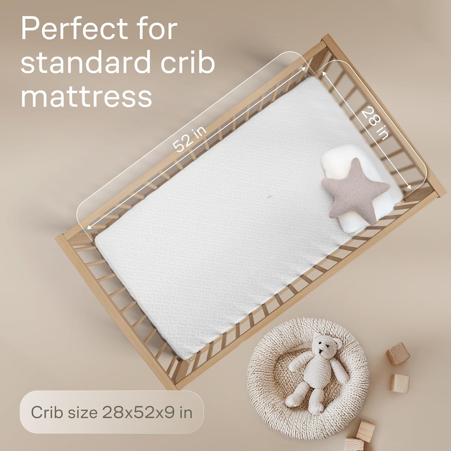 Niagara Crib 2 Pack 100% Waterproof Mattress Protector, Soft Breathable Crib Mattress Protector with Deep Pocket, Mattress Pad for Toddler and Baby (52x28, White, Beige) - Viscose Made from Bamboo