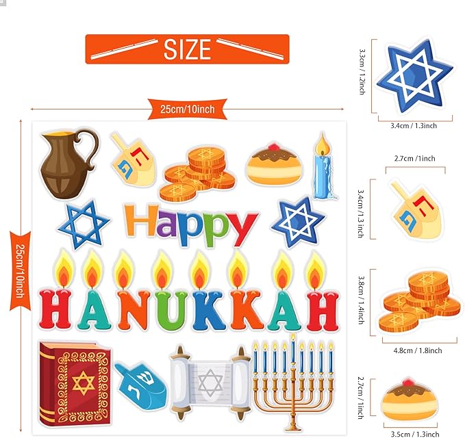 20 PCS Hanukkah Thick Gel Clings Chanukah Window Gel Clings Decals Stickers for Kids Toddlers and Adults Home Airplane Classroom Nursery Winter Holiday Party Supplies Decorations Removable and