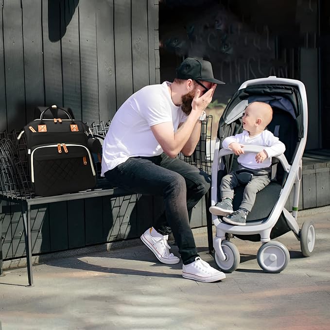 Diaper Bag Backpack with Changing Station Portable 3 in 1 Multifunction Backpack Travel mommy bag Stroller Black