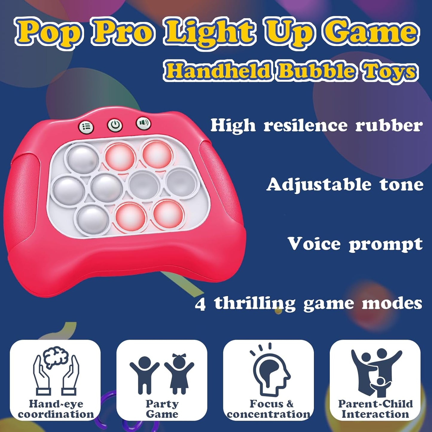 Pop Fidget Toys, Quick Push Pop Pro Light Up Game, Bubble Pop Fidget Game Controller Handheld Travel Game Toys for Kids 3-12 Years Old