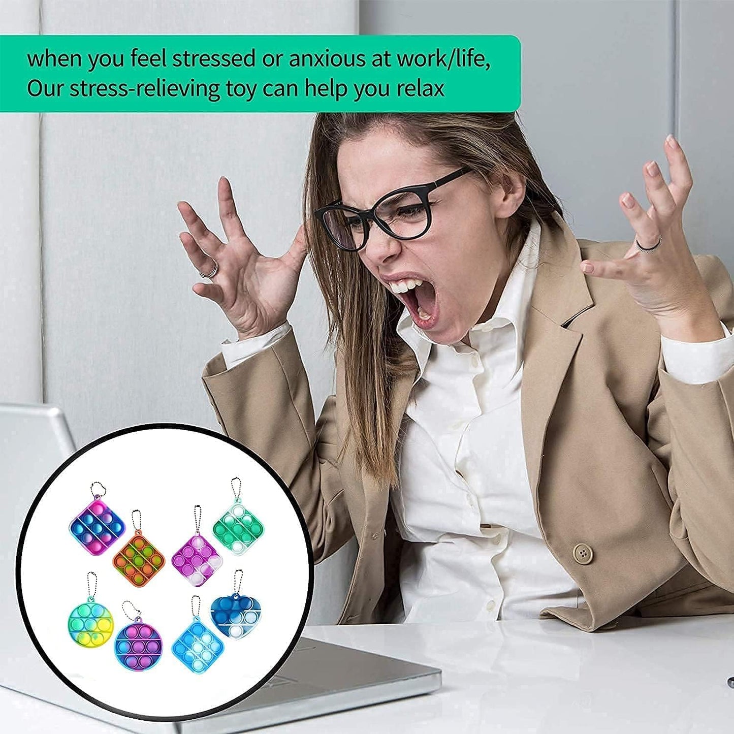 12 pcs Random Color Mini Squeeze Pop Bubble Fidget Sensory Toys, Mini Keychain Wrap Small Relieve Anxiety Stress Toy, Pop Bulk Silicone Classroom Prize for Kids Adult Party Gift