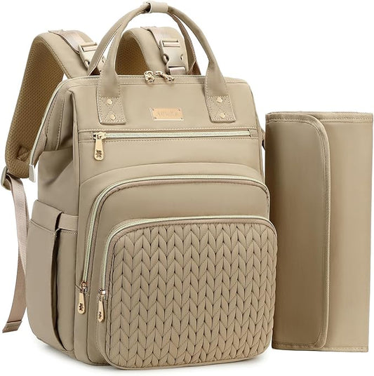 AIJIEKE Diaper Bag, Large Wide-Open Baby Diaper Backpack, Multi-functional Baby Travel Tote Bag, Diaper Bag with Changing Pad, Diaper Bags for Mom & Maternity (Brown Taupe)