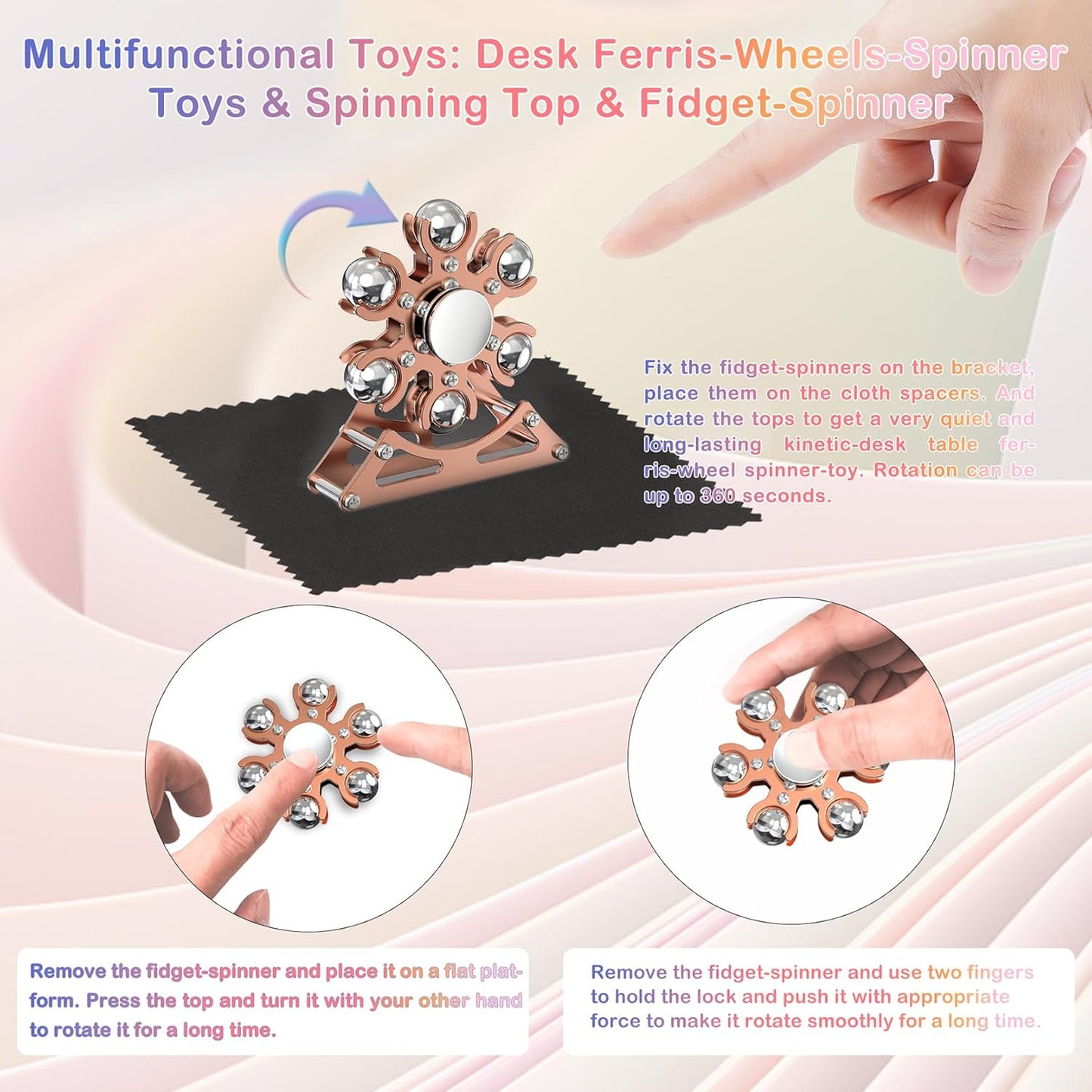 Desk-Fidget-Toys for Ferris-Wheels-Spinner: Metal Kinetic-Spinner 4mins, Cool-Gadgets for Kid Children Teen Adult EDC-Toy, ADHD Tools Cool-Stuff Stress Relief Gift for Office Home School Christmas